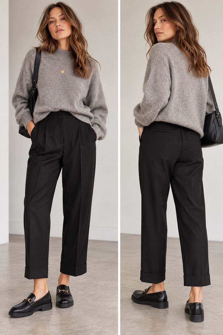 J.Crew NWT Wool Flannel cuffed Trousers Size 6 Black Tapered High career